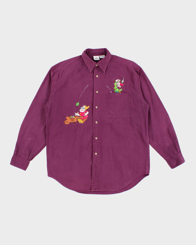 Vintage 90s Disney Purple Dwarfs Embroidery Shirt - M