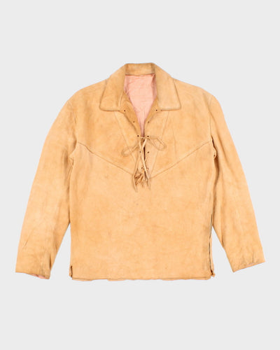 Vintage Mens Beige Suede Lace Up Front Shirt - M