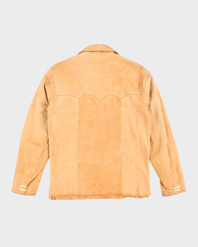 Vintage Mens Beige Suede Lace Up Front Shirt - M