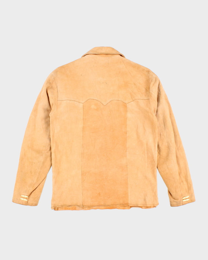 Vintage Mens Beige Suede Lace Up Front Shirt - M