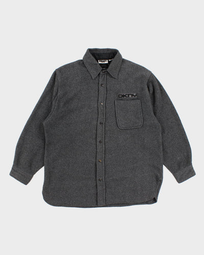 Men's Grey DKNY Fleece Button Up Shirt - L