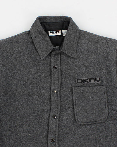 Men's Grey DKNY Fleece Button Up Shirt - L