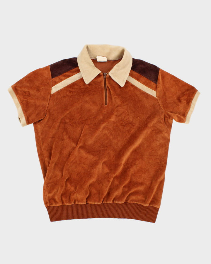 70's Vintage Men's Orange Velour Shirt - M