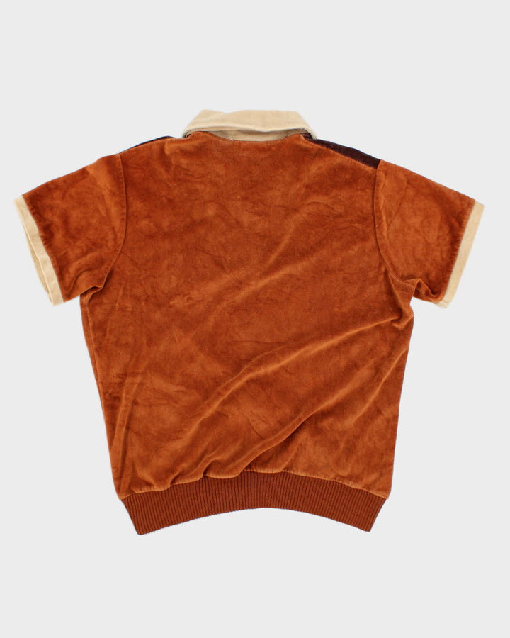 70's Vintage Men's Orange Velour Shirt - M
