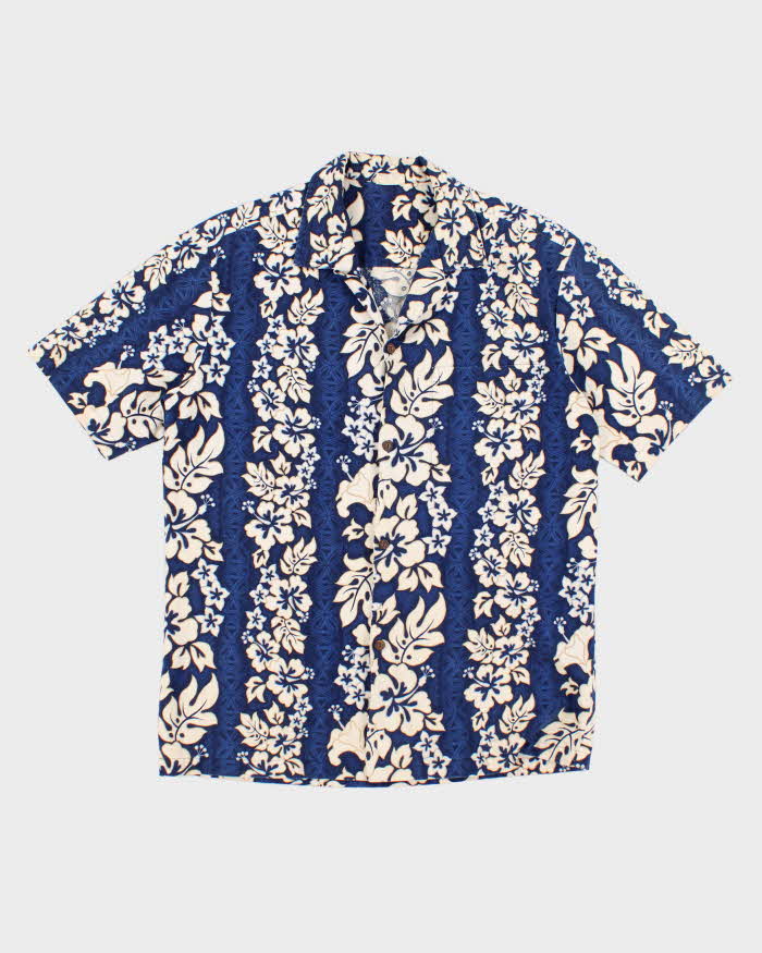 Men's Blue Hibiscus Print Hawaiian Shirt - L