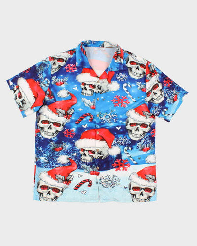 Men's Blue Christmas Hawaiian Shirt -  M