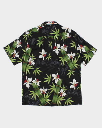 Mens Black Floral Hawaiian Shirt - L