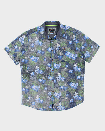 Mens Blue Floral Hawaiian Shirt - XL