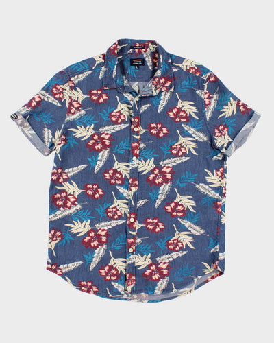 Mens Blue Floral Hawaiian Shirt - L