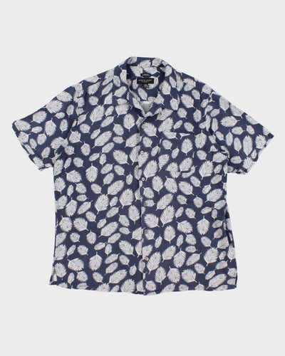 Mens Blue Leaf Print Hawaiian Shirt - L