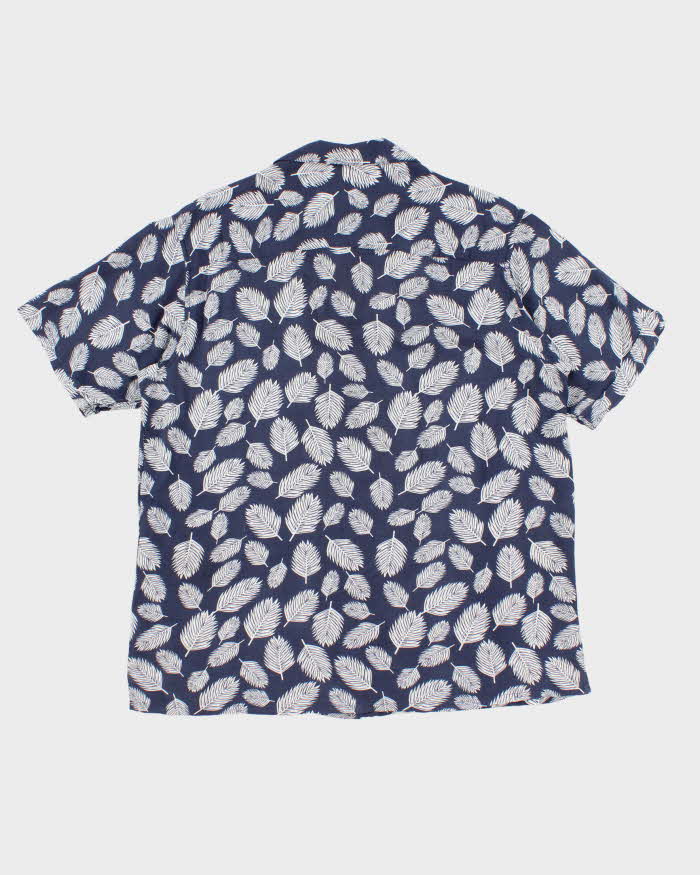 Mens Blue Leaf Print Hawaiian Shirt - L