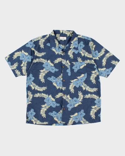 Mens Blue Floral Print Hawaiian Shirt - XL