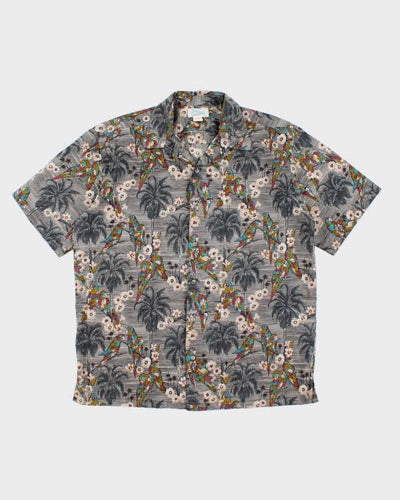 Vintage Men's Grey Bird Print Hawaiian Shirt - XL