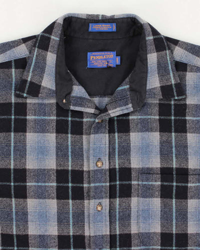 60s Vintage Mens Blue Pendleton Flannel Shirt - L