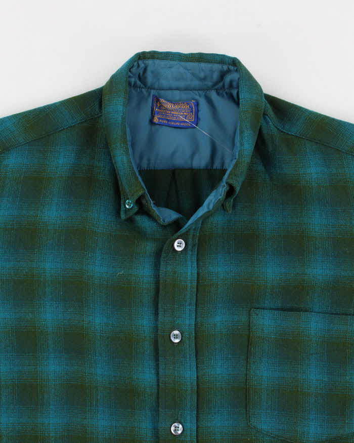 Mens Pendleton Green Plaid Pure Wool Work Shirt - M
