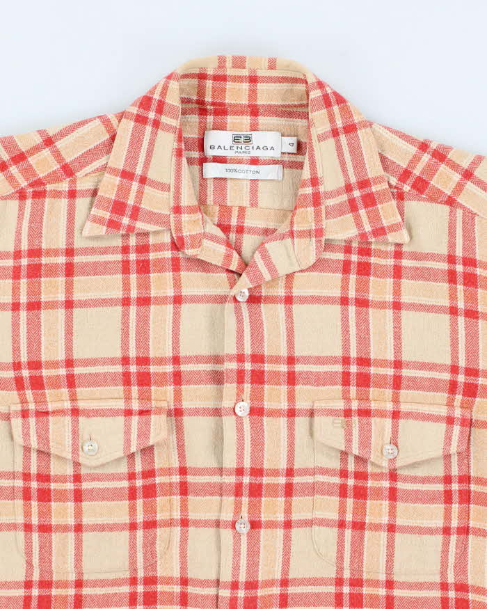 Mens Balenciaga Red and Peach Plaid Shirt - S