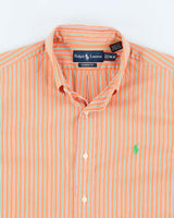 Vintage Men's Orange Ralph Lauren Stripped Shirt - M