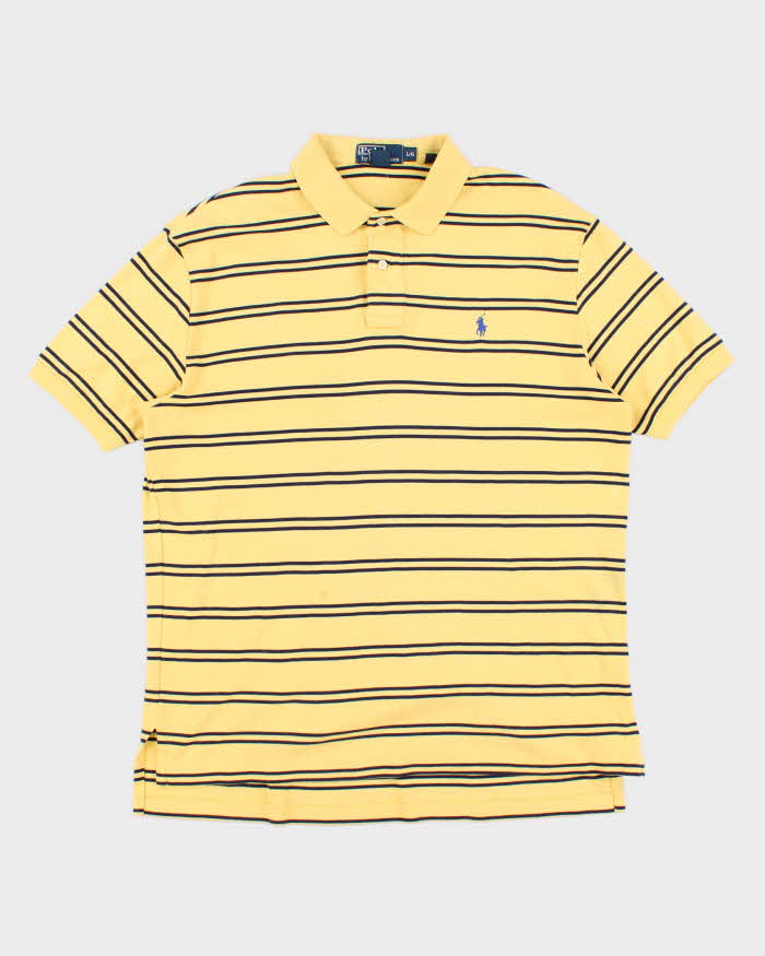 Mens Yellow Striped Ralph Lauren Polo Shirt - L