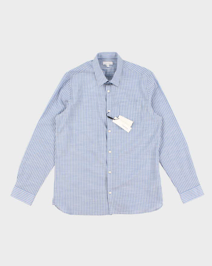 Men's Deadstock Calvin Klein Baby Blue Stripped Shirt - M