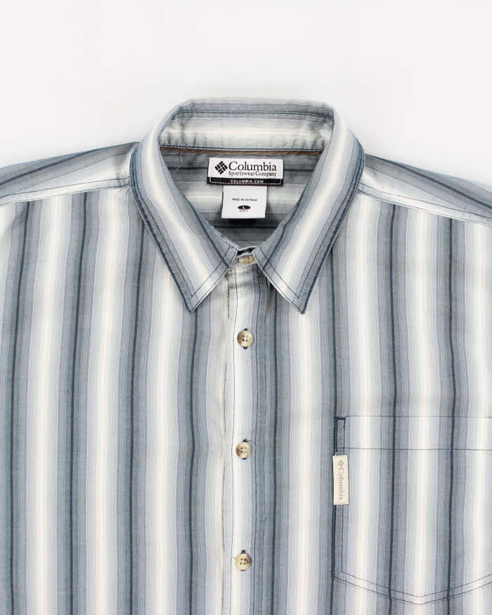 Men's Blue Columbia Stripped Button Up Shirt - L