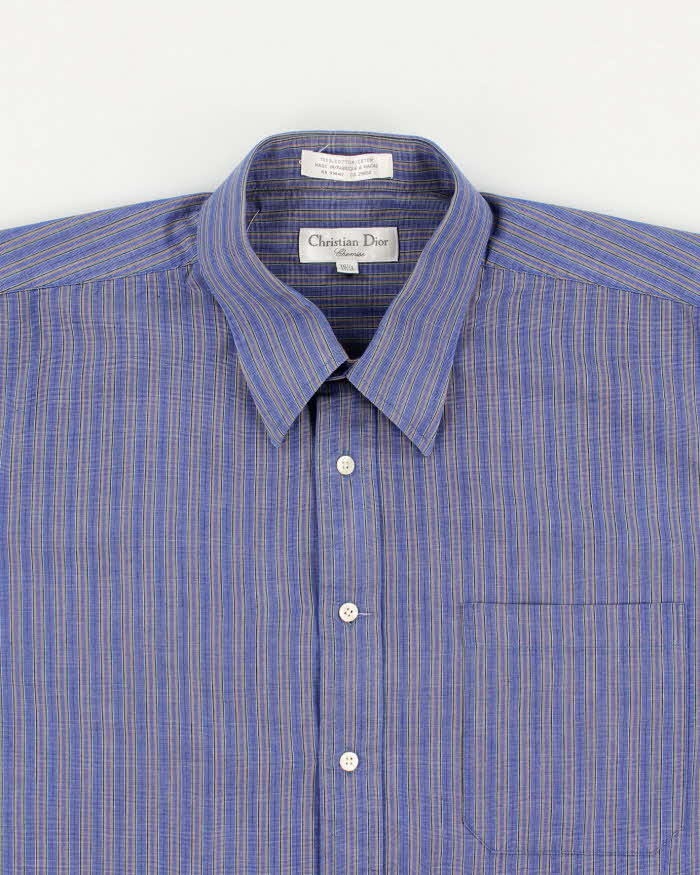 Vintage Mens Christian Dior Chemise Blue Button Up Shirt - XL