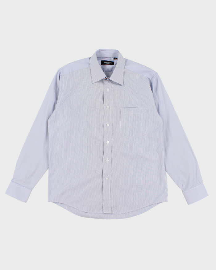 Mens Giorgio Armani Blue Striped Button Up Shirt - L