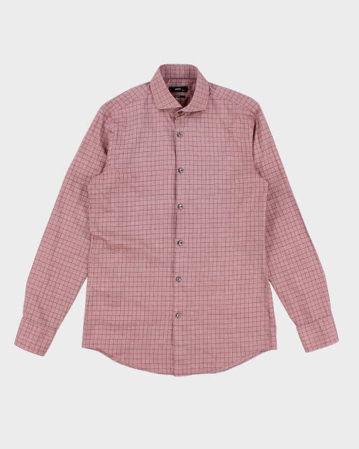 Mens Boss Pink Checked Button Up Shirt - L
