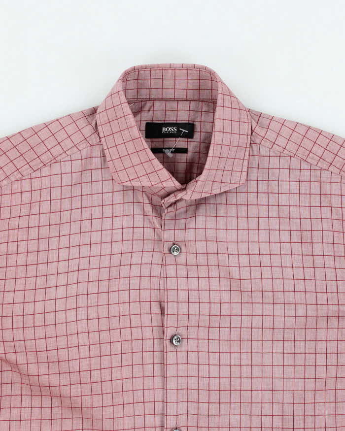 Mens Boss Pink Checked Button Up Shirt - L