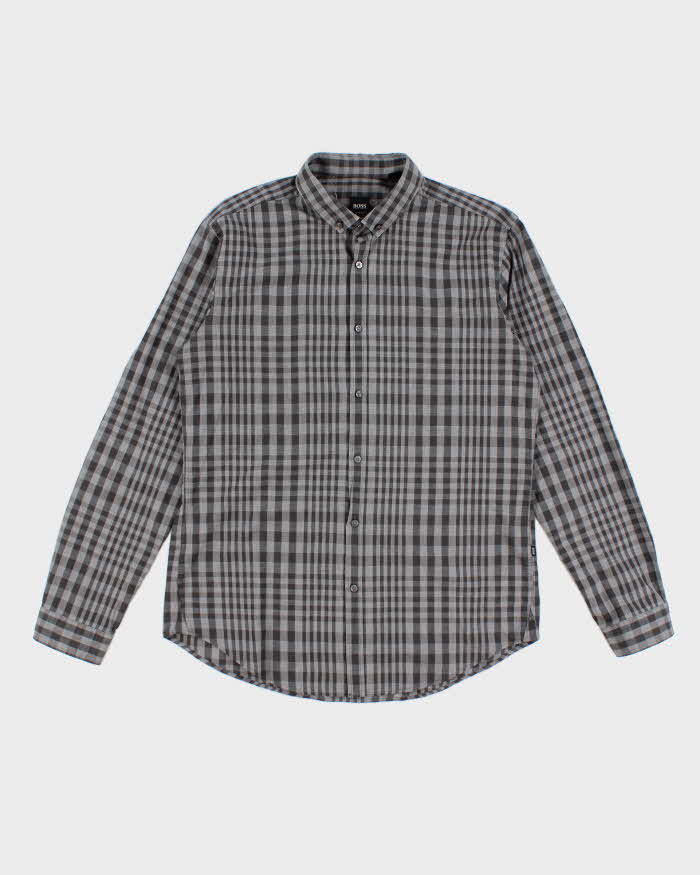 Men's Boss Grey Checked Button Up Shirt - L