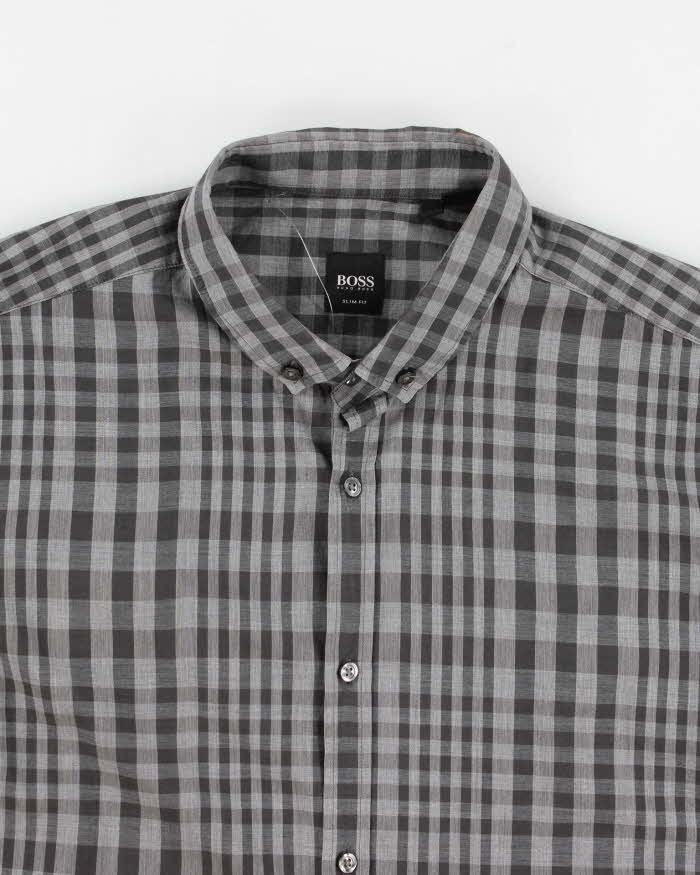 Men's Boss Grey Checked Button Up Shirt - L