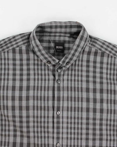 Men's Boss Grey Checked Button Up Shirt - L