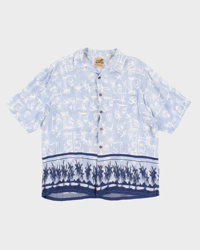 Vintage Men's Blue Hawaiian Print Shirt - XL