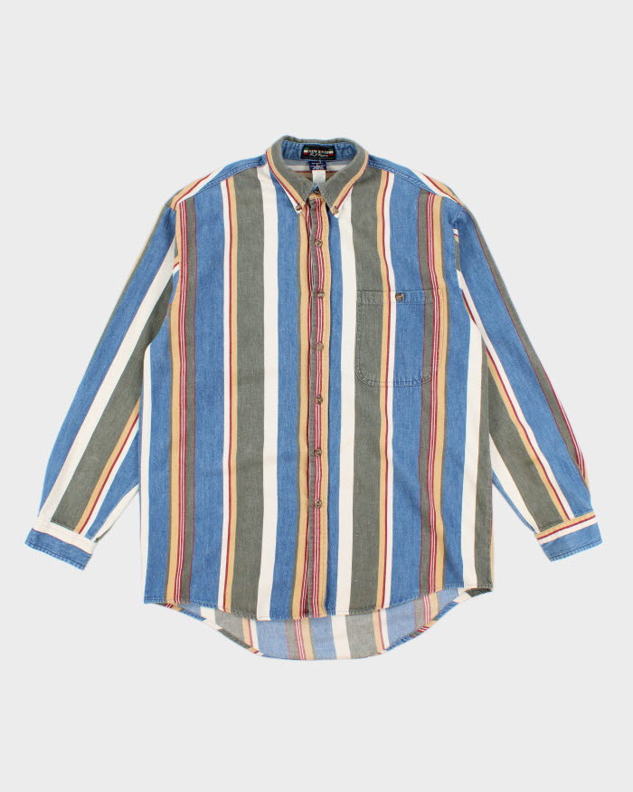 Vintage 90s New River Colourful Striped Shirt - L