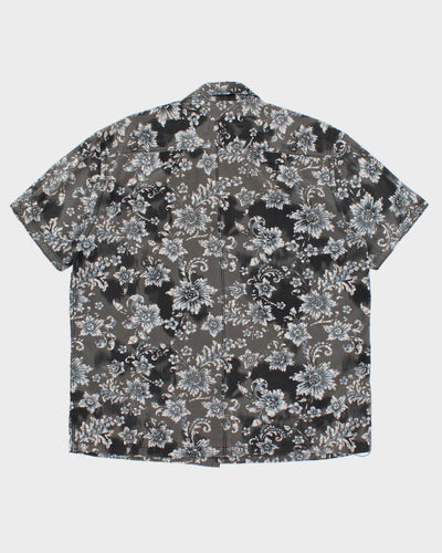 Vintage Men's Grey Floral Print Hawaiian Shirt - XL