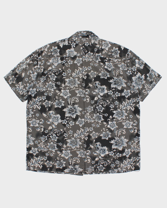 Vintage Men's Grey Floral Print Hawaiian Shirt - XL