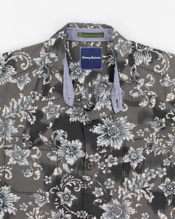 Vintage Men's Grey Floral Print Hawaiian Shirt - XL