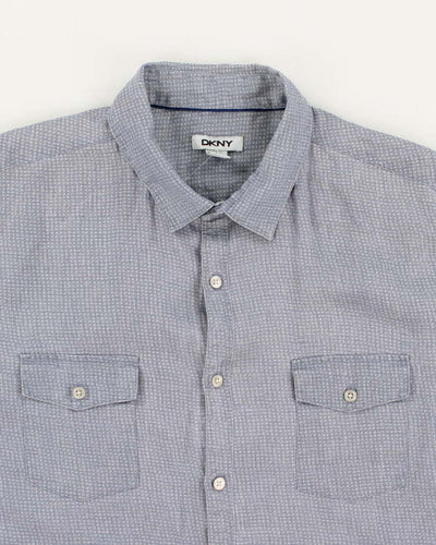 Men's DKNY Blue Checked Button Up Shirt - M