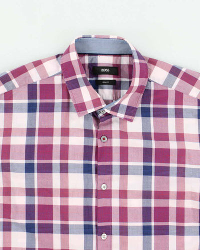 Men's Purple Boss Checked Button Up Shirt - L