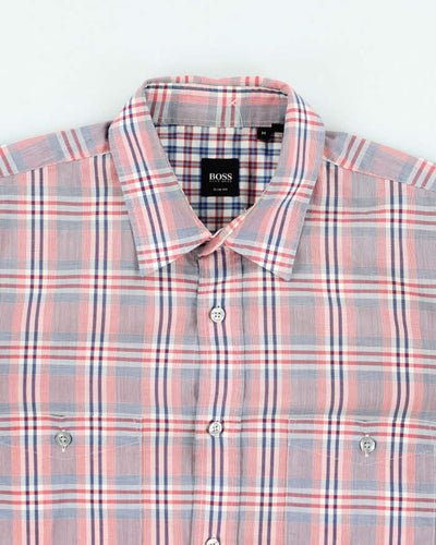 Men's Orange Boss Checked Button Up Shirt - M