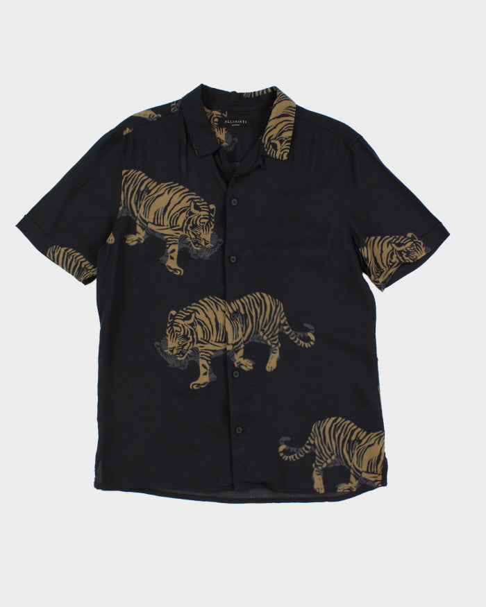 Mens Black All Saints Tiger Print Shirt - M