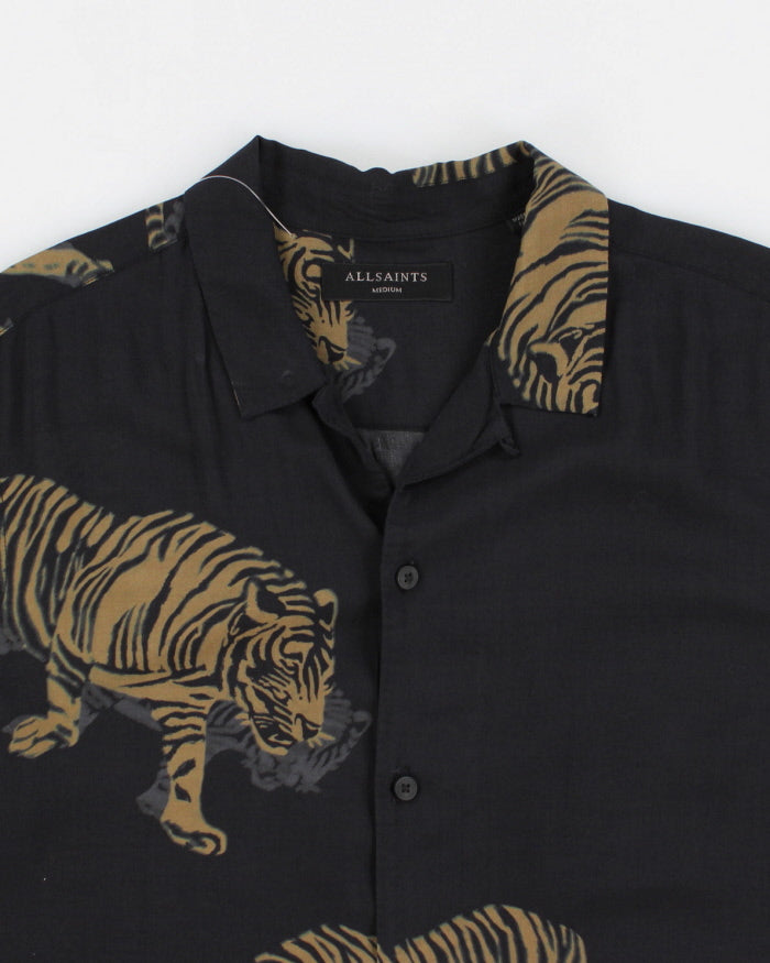 Mens Black All Saints Tiger Print Shirt - M