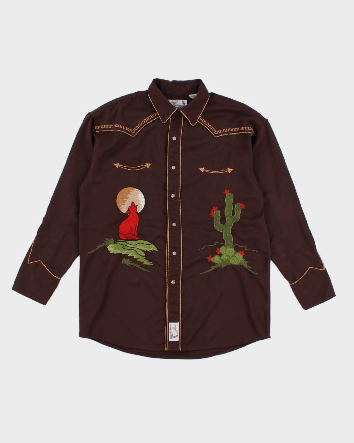 Panhandle Slim Brown EMbroidered Wolf Shirt - M