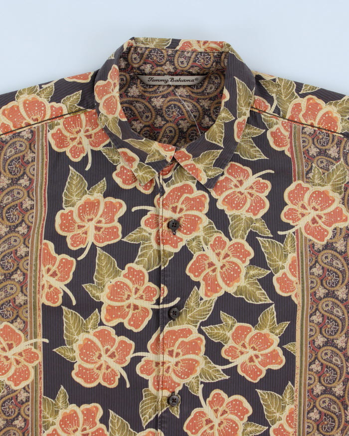 00s Tommy Bahama Autumnal Coloured Hawaiian Style Shirt - L