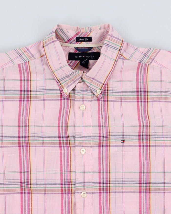 Mens Tommy Hilfiger Pink Plaid Button Up Work Shirt - M