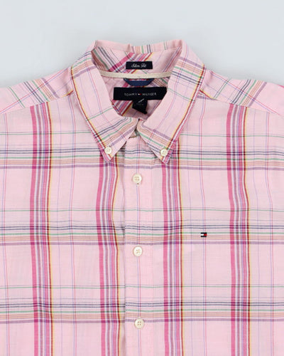 Mens Tommy Hilfiger Pink Plaid Button Up Work Shirt - M