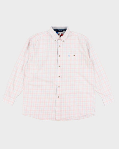 Mens Wrangler Pink Plaid Button Up Work Shirt - L