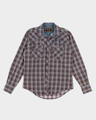 Mens Wrangler Blue Plaid Button Up Work Shirt - M