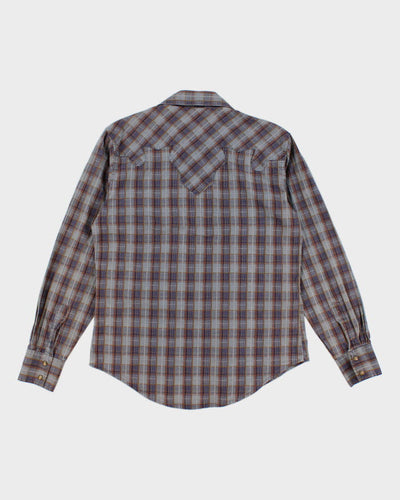 Mens Wrangler Blue Plaid Button Up Work Shirt - M