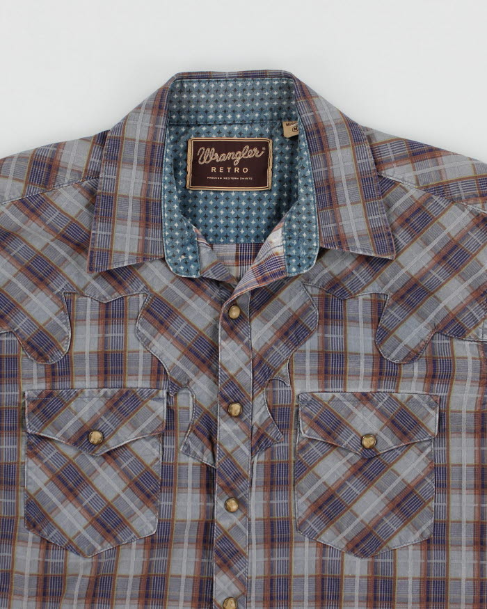 Mens Wrangler Blue Plaid Button Up Work Shirt - M