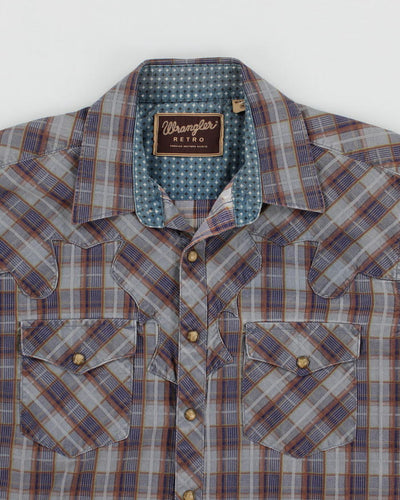 Mens Wrangler Blue Plaid Button Up Work Shirt - M